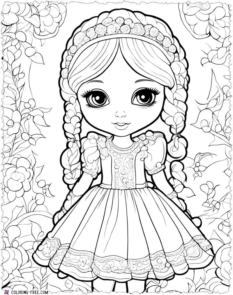 43 Page Girl Doll With Braided Hair In Flowers And Tree Leaves